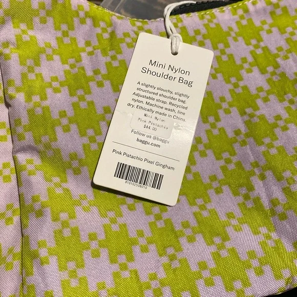 NWT BAGGU PINK PISTACHIO PIXE GINGHAM Mini Nylon Shoulder Bag - Picture 4 of 4